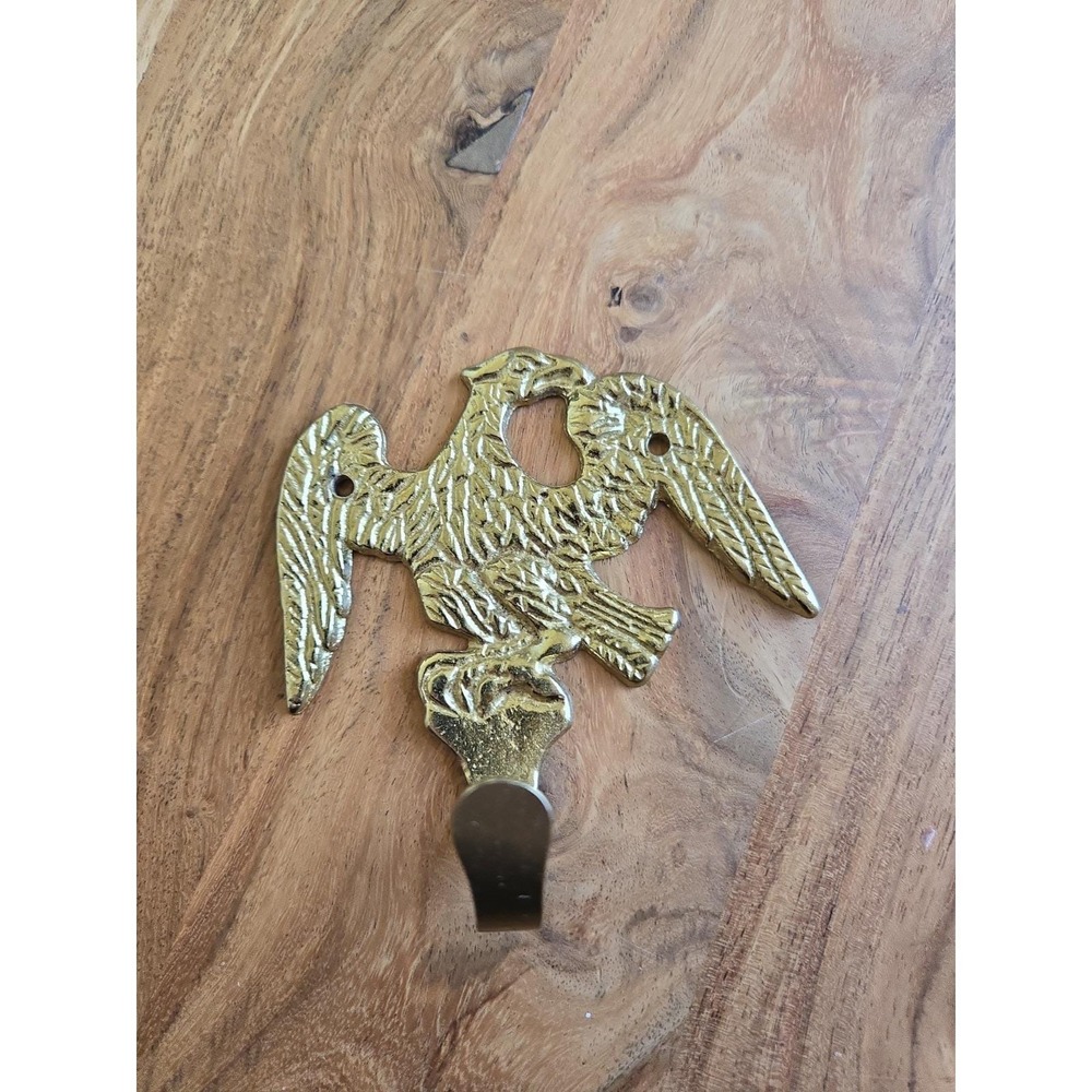 Vintage Solid Brass Eagle Wall Mount Coat Hat Hook Detailed Finish 3.5" Cast